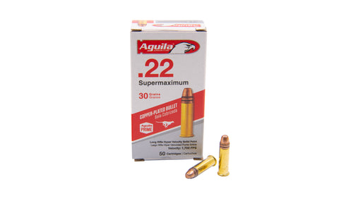 Aguila .22 LR Supermaximum - 30 Grain - 1,700 FPS - 50 Count - Copper Plated Lead